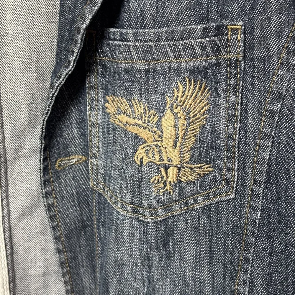 Mens XXL Surco Blue denim long sleeve Jacket Embroidered Eagle